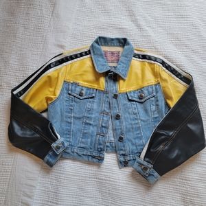 Revolt Clothing Company Faux Leather and Denim Cropped Jacket